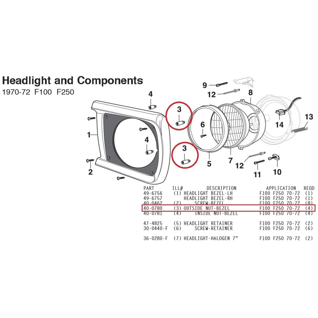 Headlight Bezel Spacer for 1970 Ford F-100