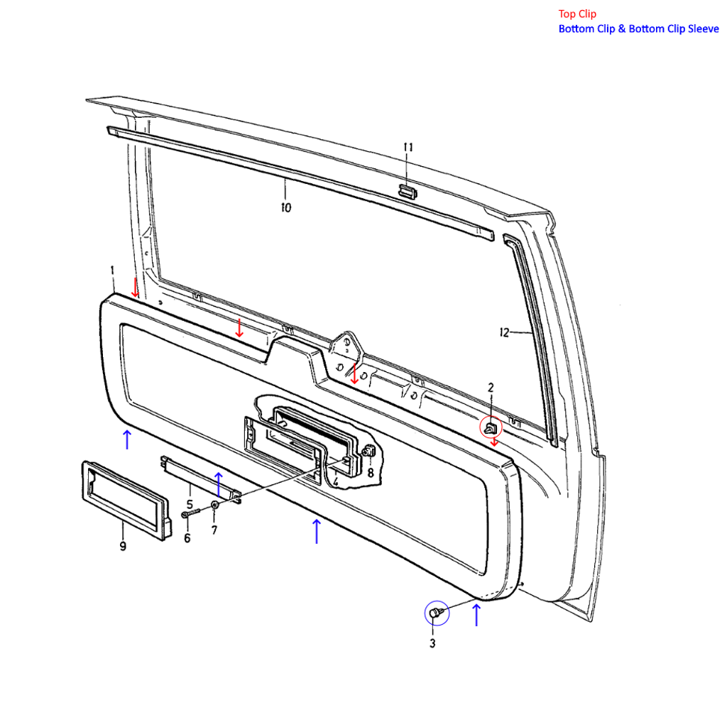 Tailgate Interior Upholstery Mounting Clips and Repair Parts for 1990 Volvo 940